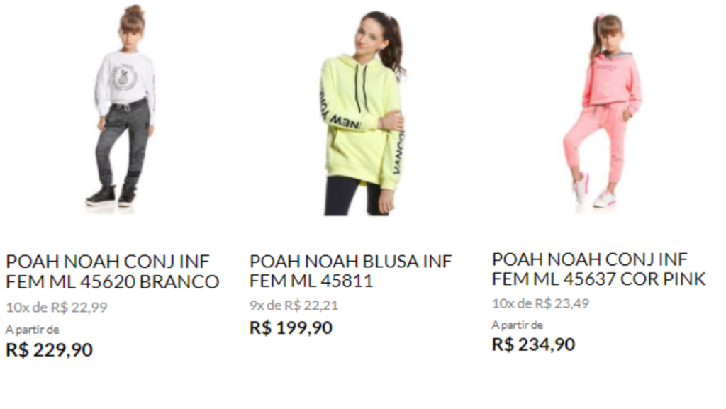 Peças Poah Noah encontradas na Se-An Junior Moda Infantil.