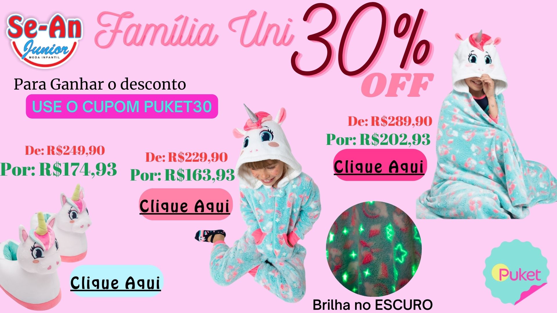 puket unicornio manta, macacão, pijama soft